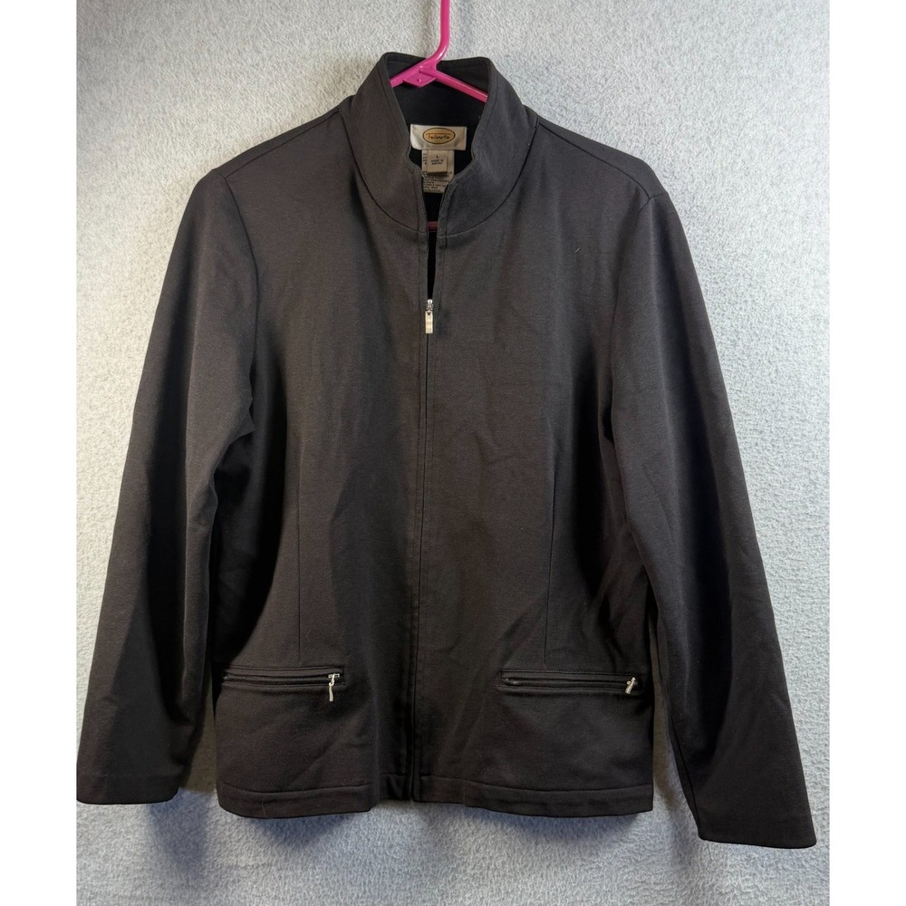 Talbots Jacket Womens L Black Zip Front Stretch Knit Career